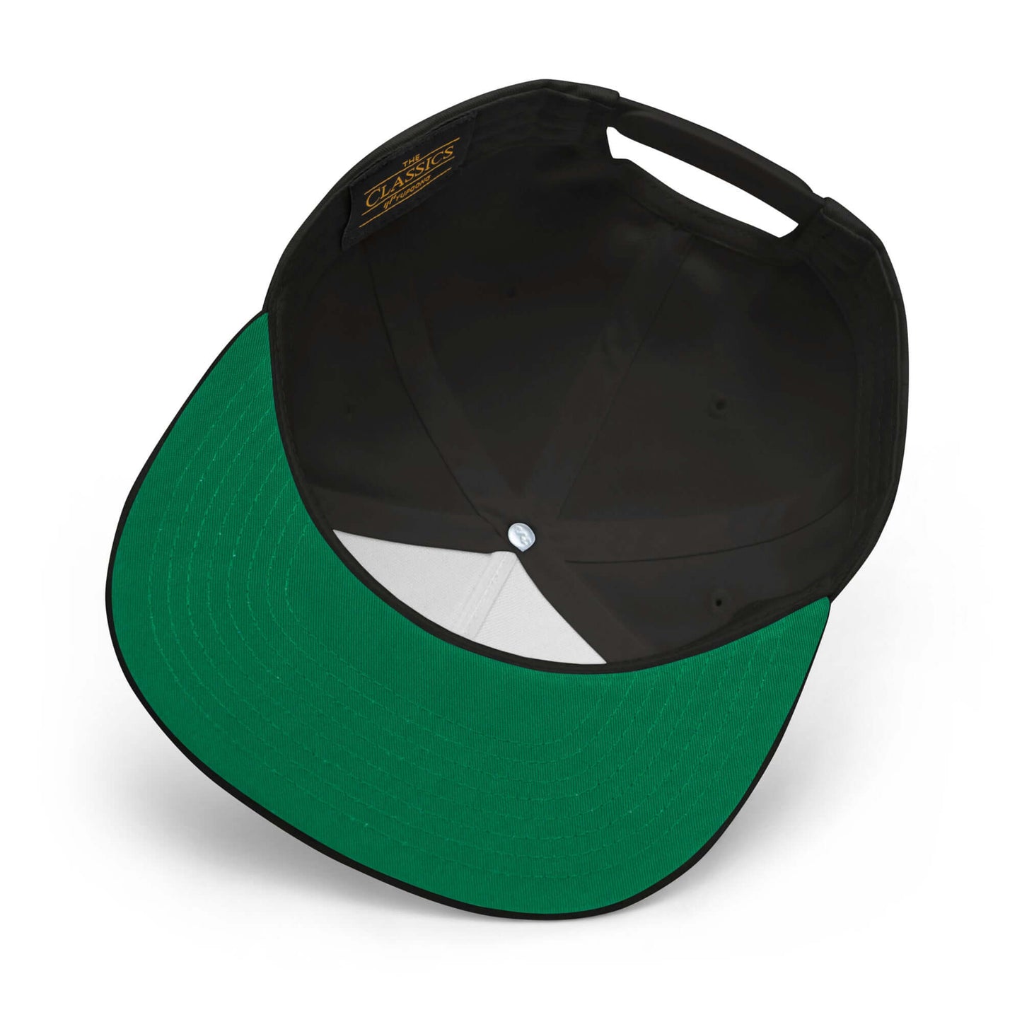 Flat Bill Cap with a green undervisor and black interior, showcasing a classic high-profile design.